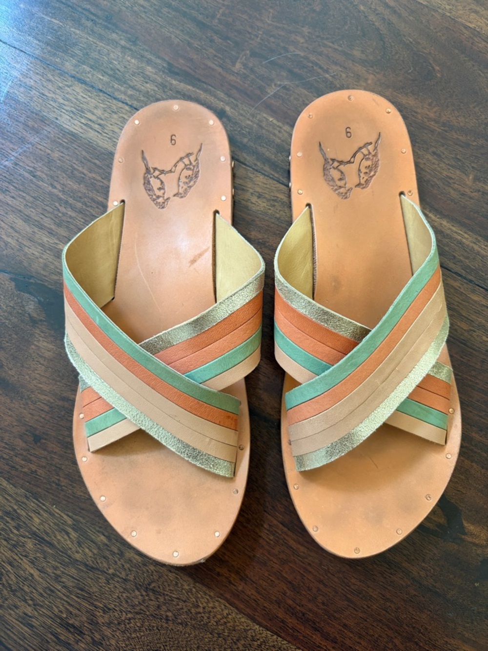 beek Multicolor Strappy Leather Slide Sandals with Metallic Accents - Picture 5 of 8